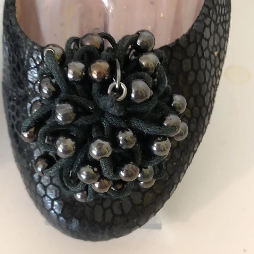 Calvin Klein Black Mackenzie Comfort Flats With Beaded Floral Ornament Size 9
